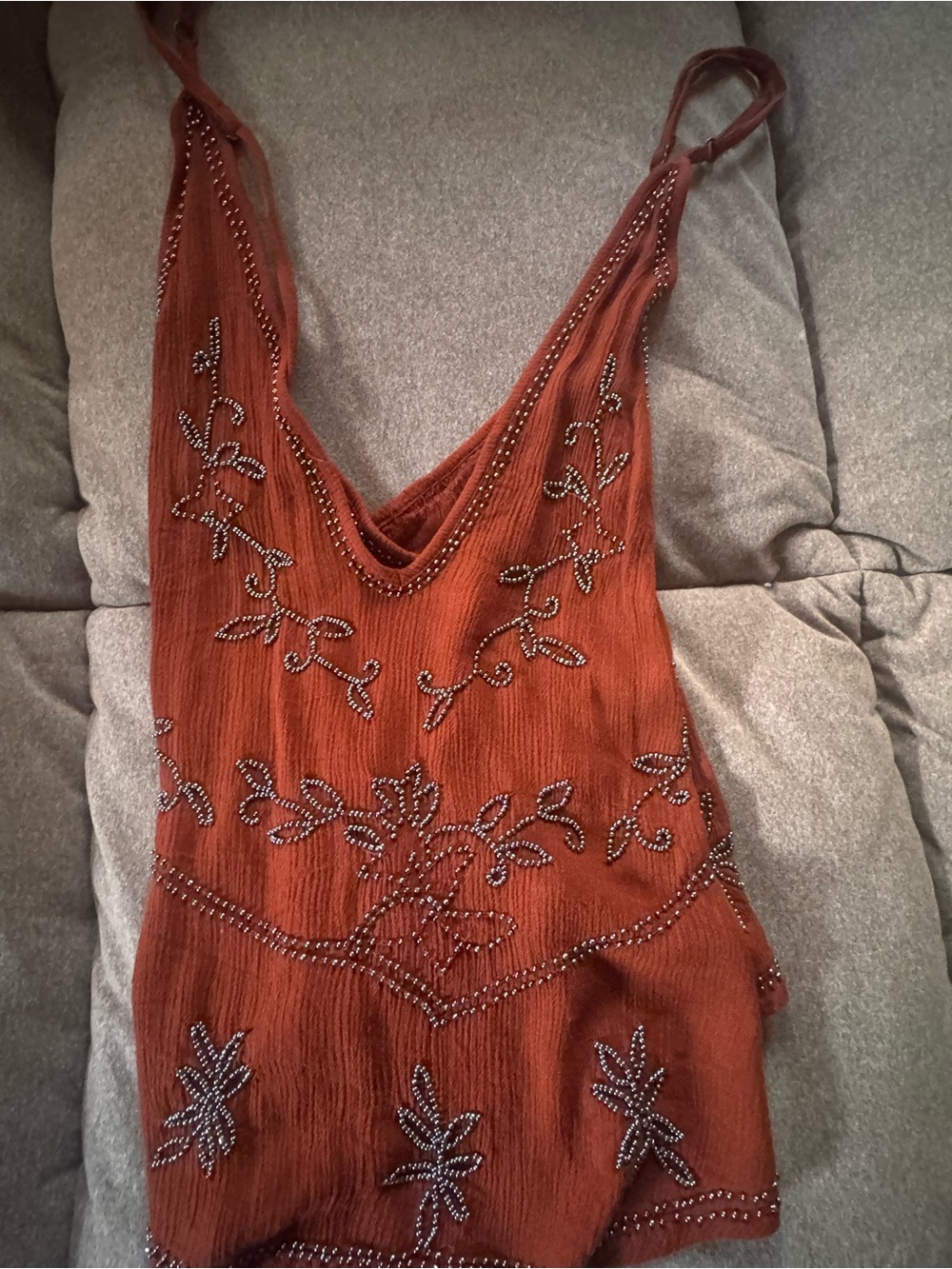 Free People Rust Beaded V-Neck Camisole
